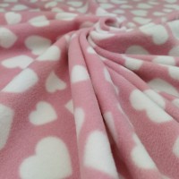 Antipill Fleece - WHITE HEARTS ON BABY PINK Design 2