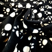 Anti Pill Fleece Fabric - White Paws on Black