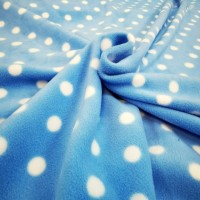 Anti Pill Fleece Fabric - White Spot on Sky Blue