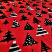 Christmas Anti Pill Fleece - XMAS TREES RED