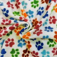 Anti Pill Fleece Fabric - Multi Paws on Ivory