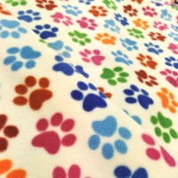 Anti Pill Fleece Fabric - Multi Paws on Ivory