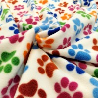 Anti Pill Fleece Fabric - Multi Paws on Ivory