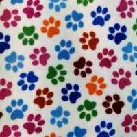 Anti Pill Fleece Fabric - Multi Paws on Ivory