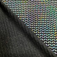 MIRROR SEQUIN SPANDEX - SILVER HOLOGRAM CHEVRONS ON BLACK