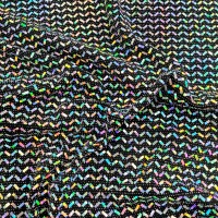 MIRROR SEQUIN SPANDEX - SILVER HOLOGRAM CHEVRONS ON BLACK