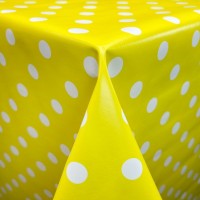 Tablecloth Vinyl  - Polka Dot White on Yellow 17mm