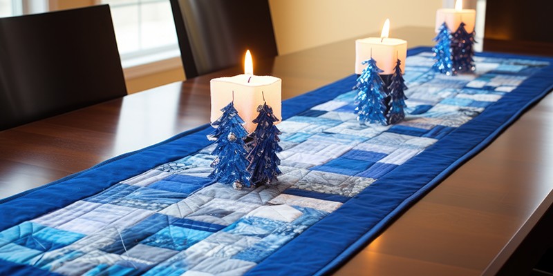 Blue Patchwork Table Runner Example