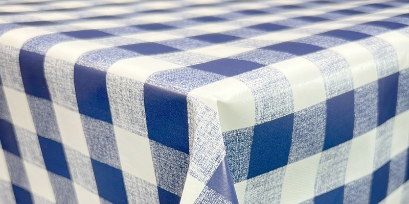 blue vinyl tablecloth closeup texture