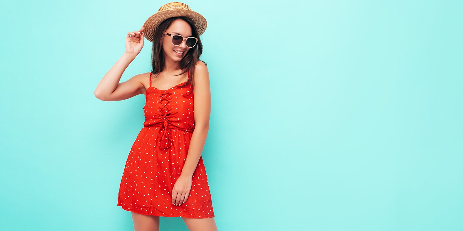 Woman in a red trendy summer dress