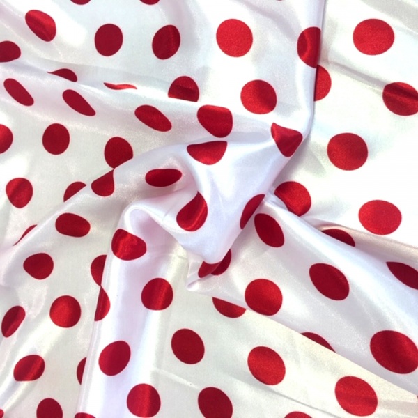 Multi Coloured Polkadots on Blue Satin Fabric