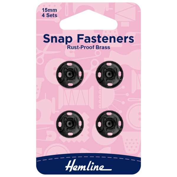 Snap Fasteners: Sew-on: Black: 15mm