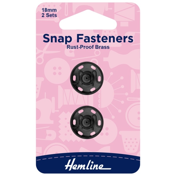 Snap Fasteners: Sew-on: Black: 18mm