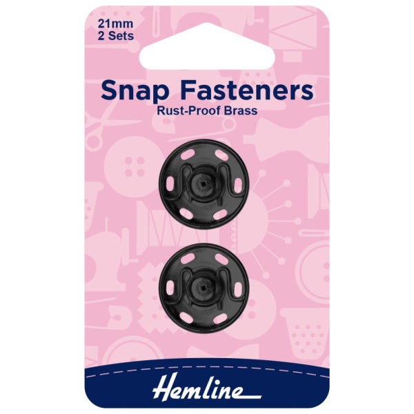 Snap Fasteners: Sew-on: Black: 21mm