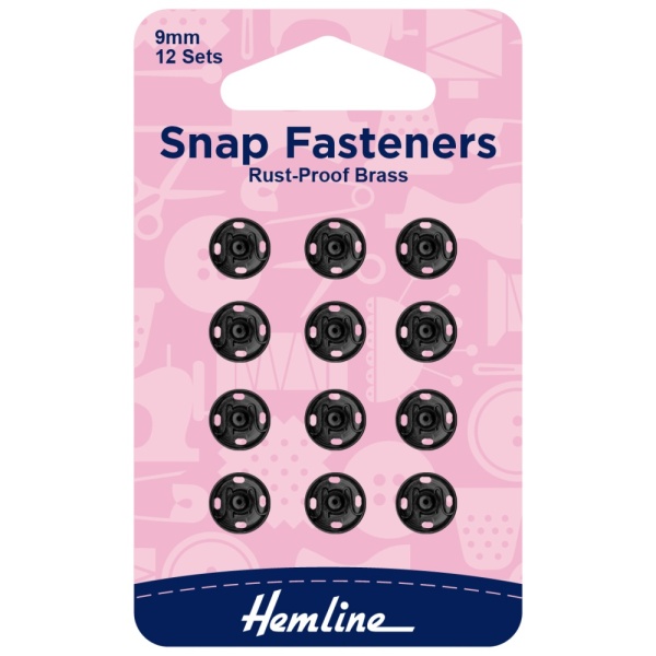 Snap Fasteners: Sew-on: Black: 9mm