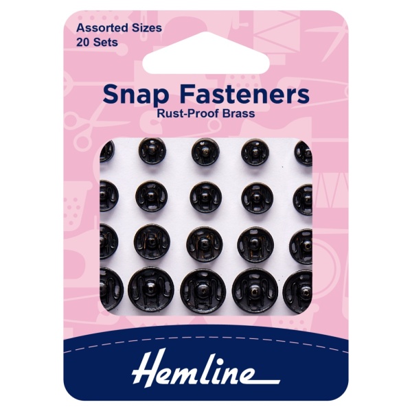 Snap Fasteners: Sew-on: Black: Asst