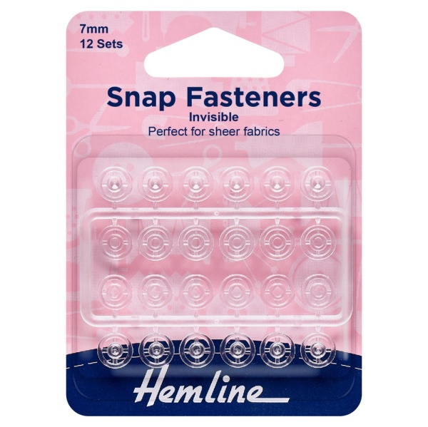 Snap Fasteners: Sew-on: Clear (Invisible): 7mm