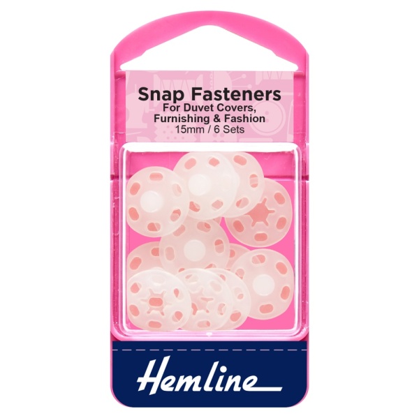 Snap Fasteners: Sew-on: Clear (Plastic): 15mm