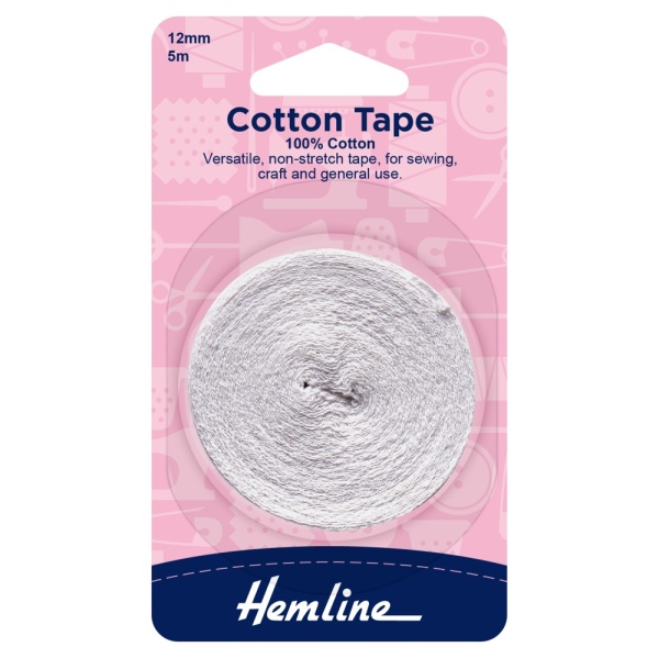 Cotton Tape: 5m x 12mm: White