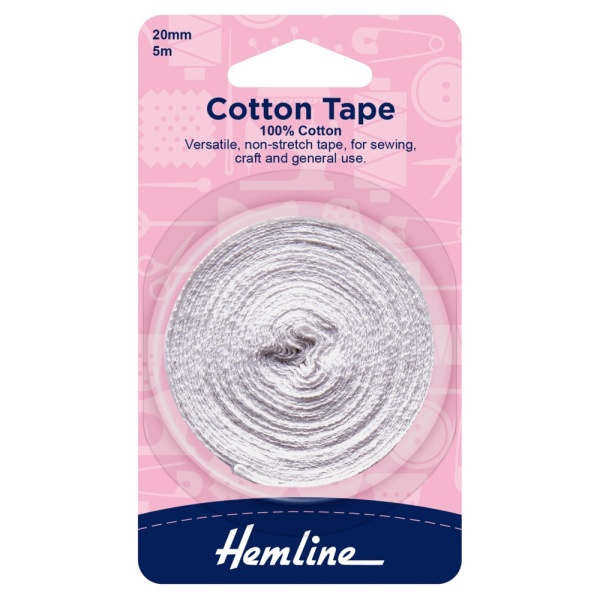 Cotton Tape: 5m x 20mm: White