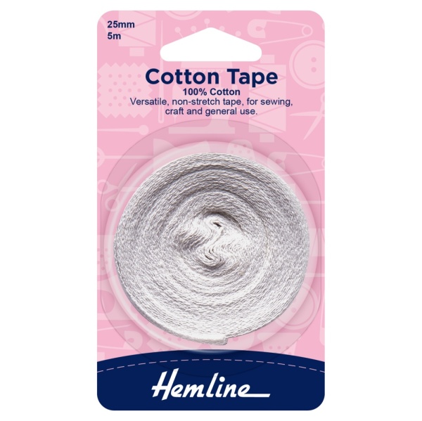 Cotton Tape: 5m x 25mm: White