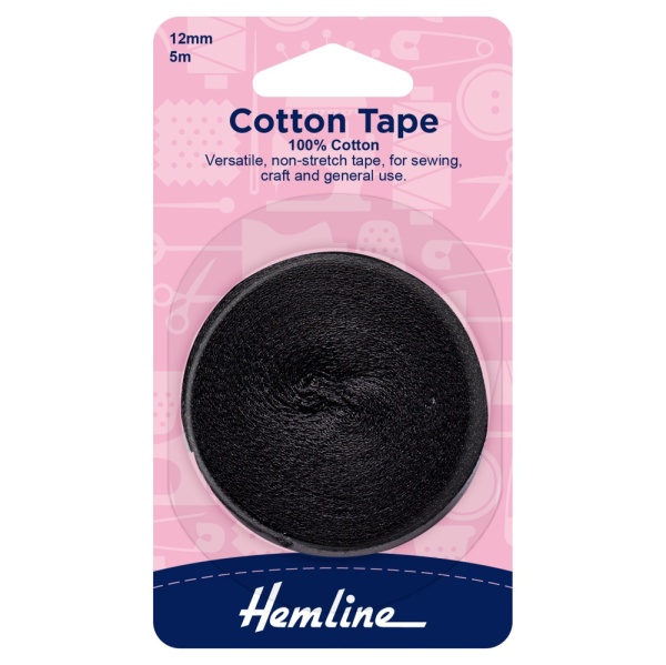 Cotton Tape: 5m x 12mm: Black