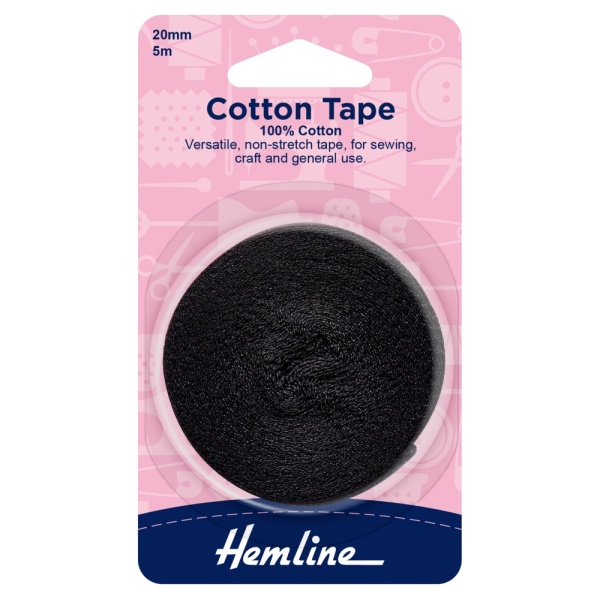 Cotton Tape: 5m x 20mm: Black