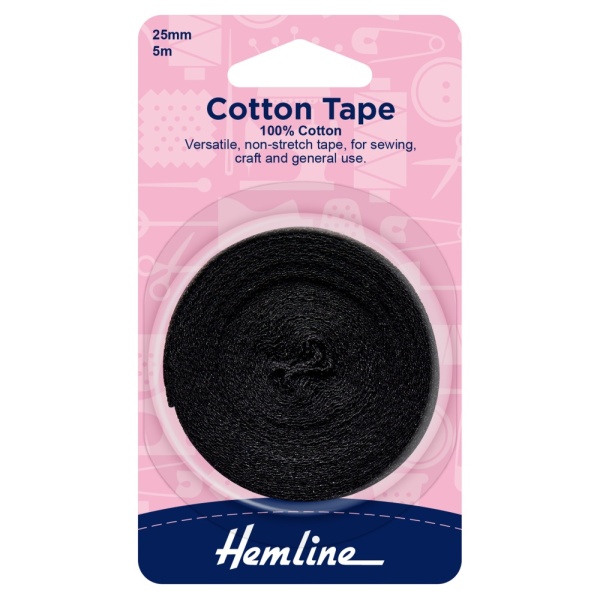 Cotton Tape: 5m x 25mm: Black