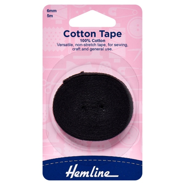 Cotton Tape: 5m x 6mm: Black