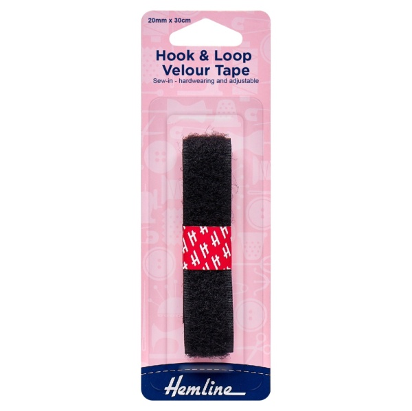 Hook & Loop Tape: Sew-On: 30cm x 20mm: Black