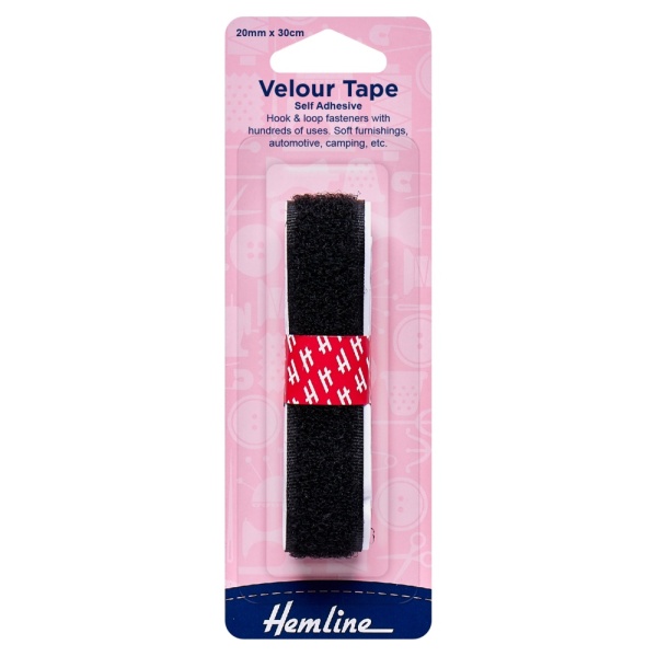 Hook & Loop Tape: Stick-On: 30cm x 20mm: Black