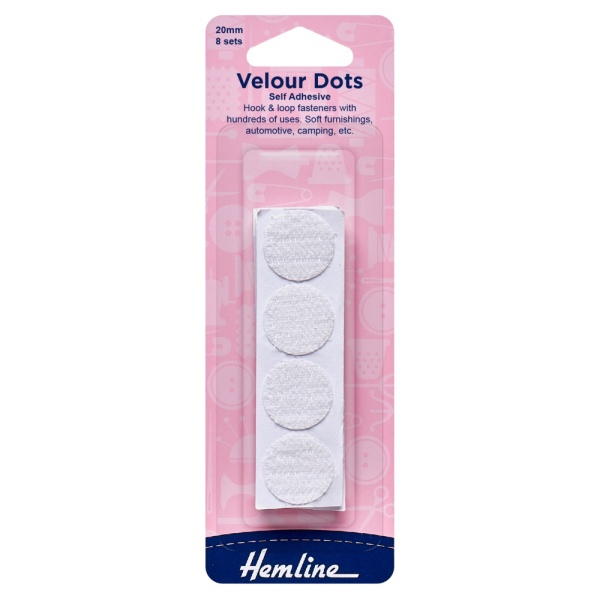 Hook & Loop Dots: Stick-On: 8 Sets of 20mm: White