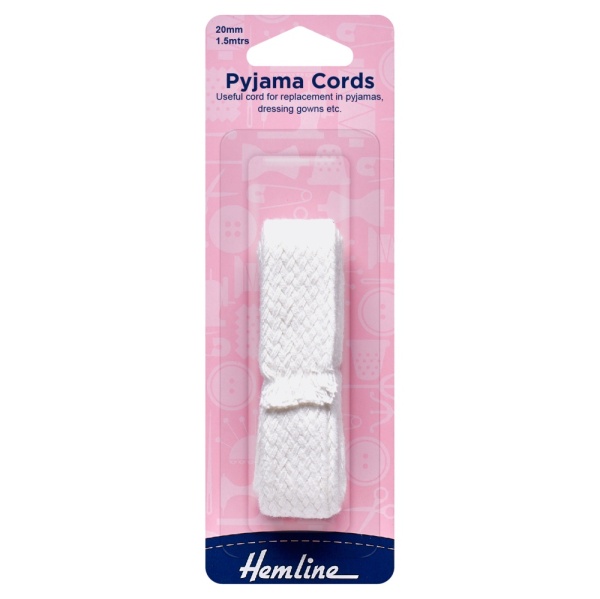 Polyester Pyjama Cord: 1.5m x 20mm: White