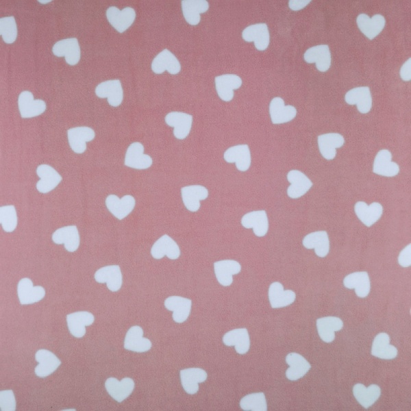 Printed Fleece Fabric - HEARTS ON BABY PINK