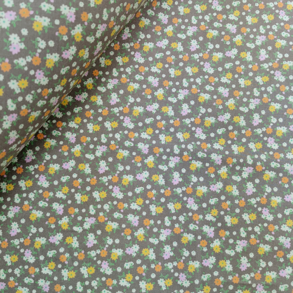 Floral Cotton Poplin - Ditsy Flowers on Grey,craft cotton, dressmaking ...